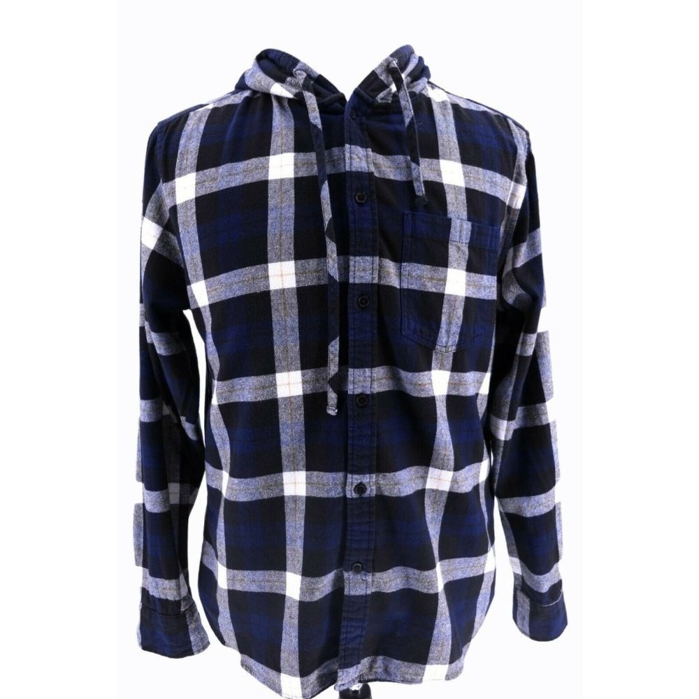 FOREVER 21 Mens Button Front Hooded Flannel Shirt